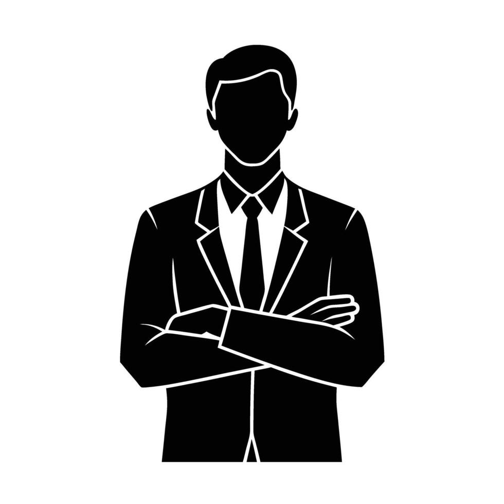 Business silhouette of office worker with arms crossed for confident leadership vector