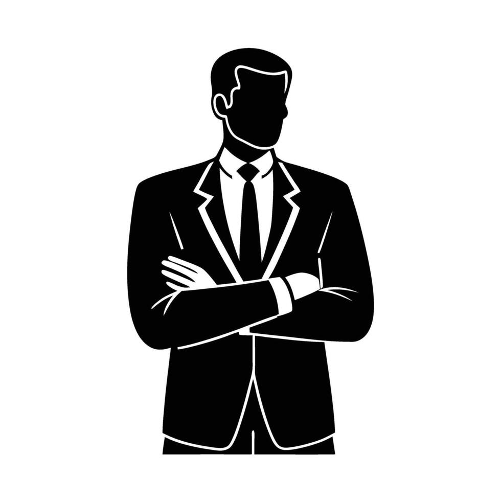 Business silhouette of office worker standing with crossed arms symbolizing authority vector