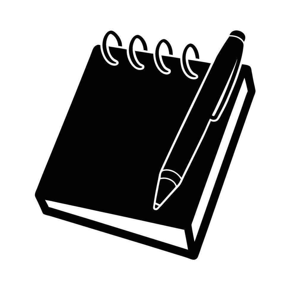 Notepad with pen resting on top silhouette for creative document drafting vector