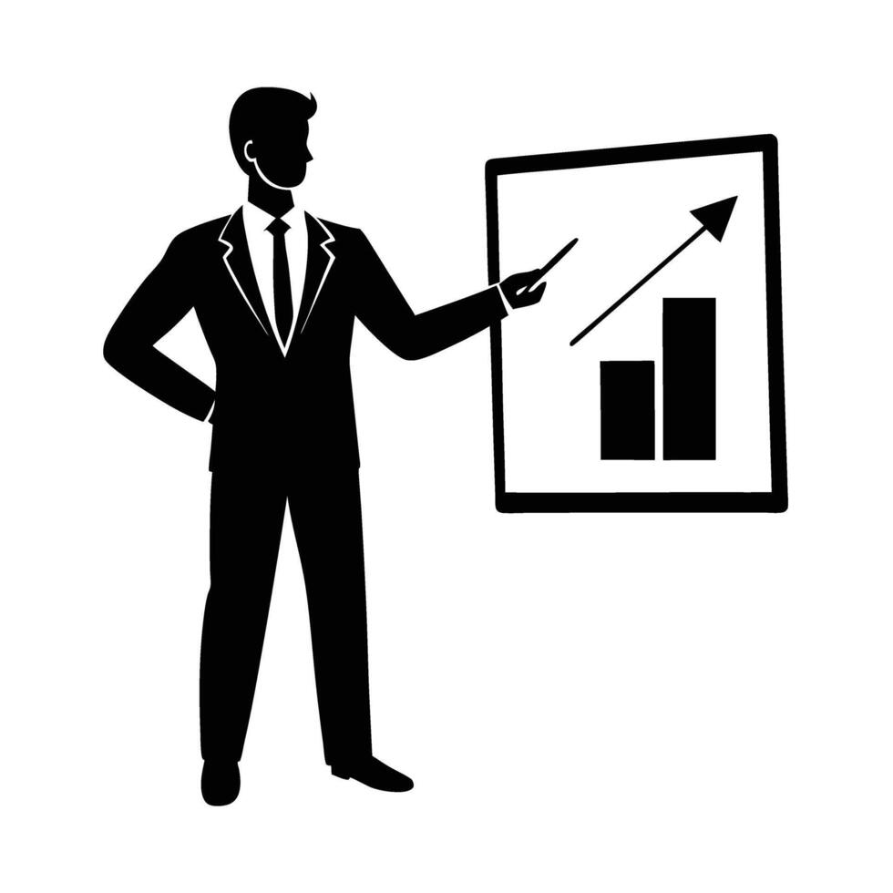 Dynamic business coach explaining a strategy silhouette for effective leadership training vector