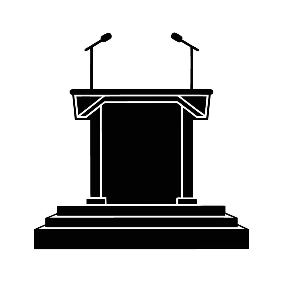 Empty podium before a speaker arrives silhouette for anticipatory event setup vector