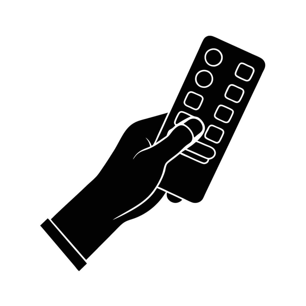 Business silhouette of hand pressing remote control button for corporate operations vector