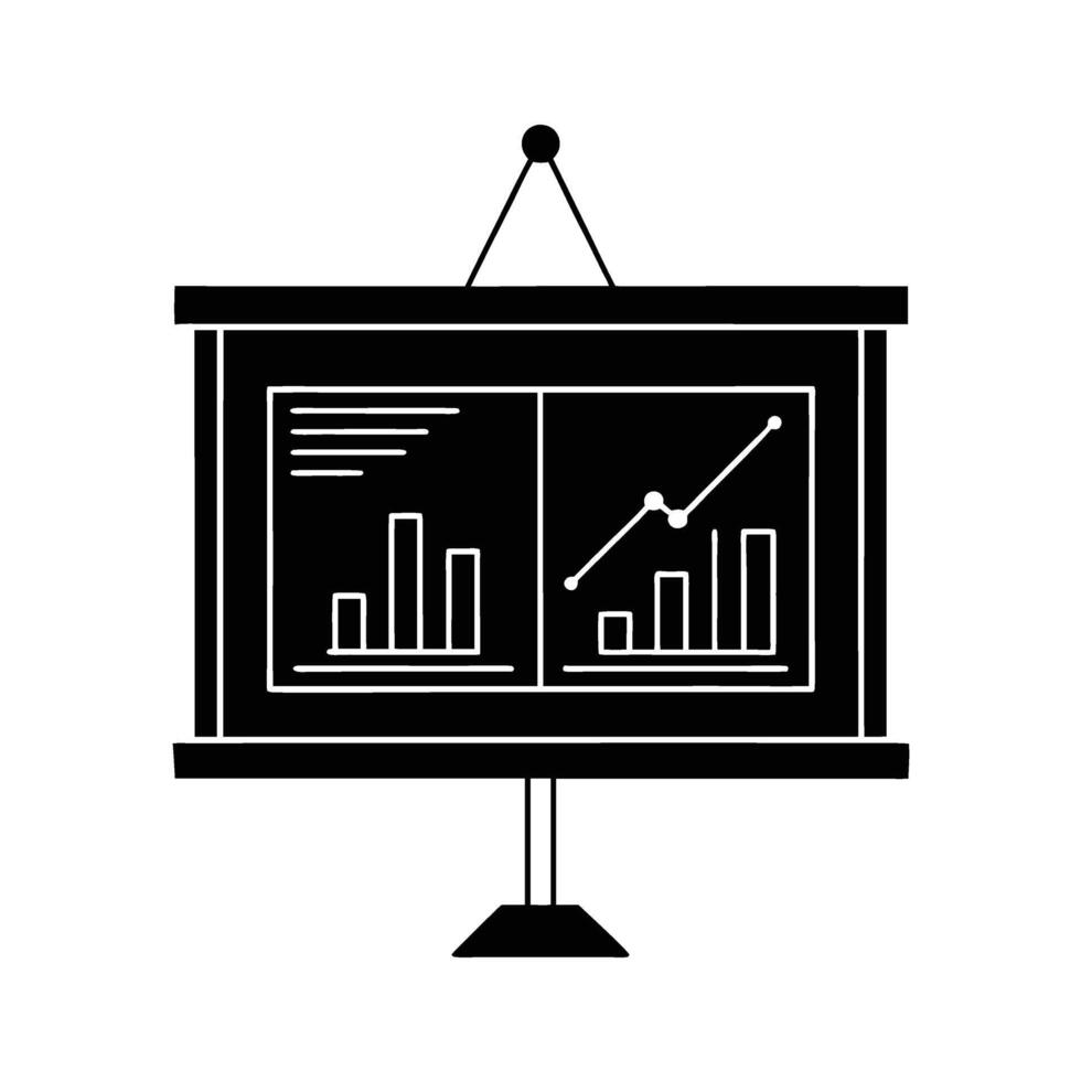 Business silhouette of large wall-mounted digital screen displaying critical data for decisions vector