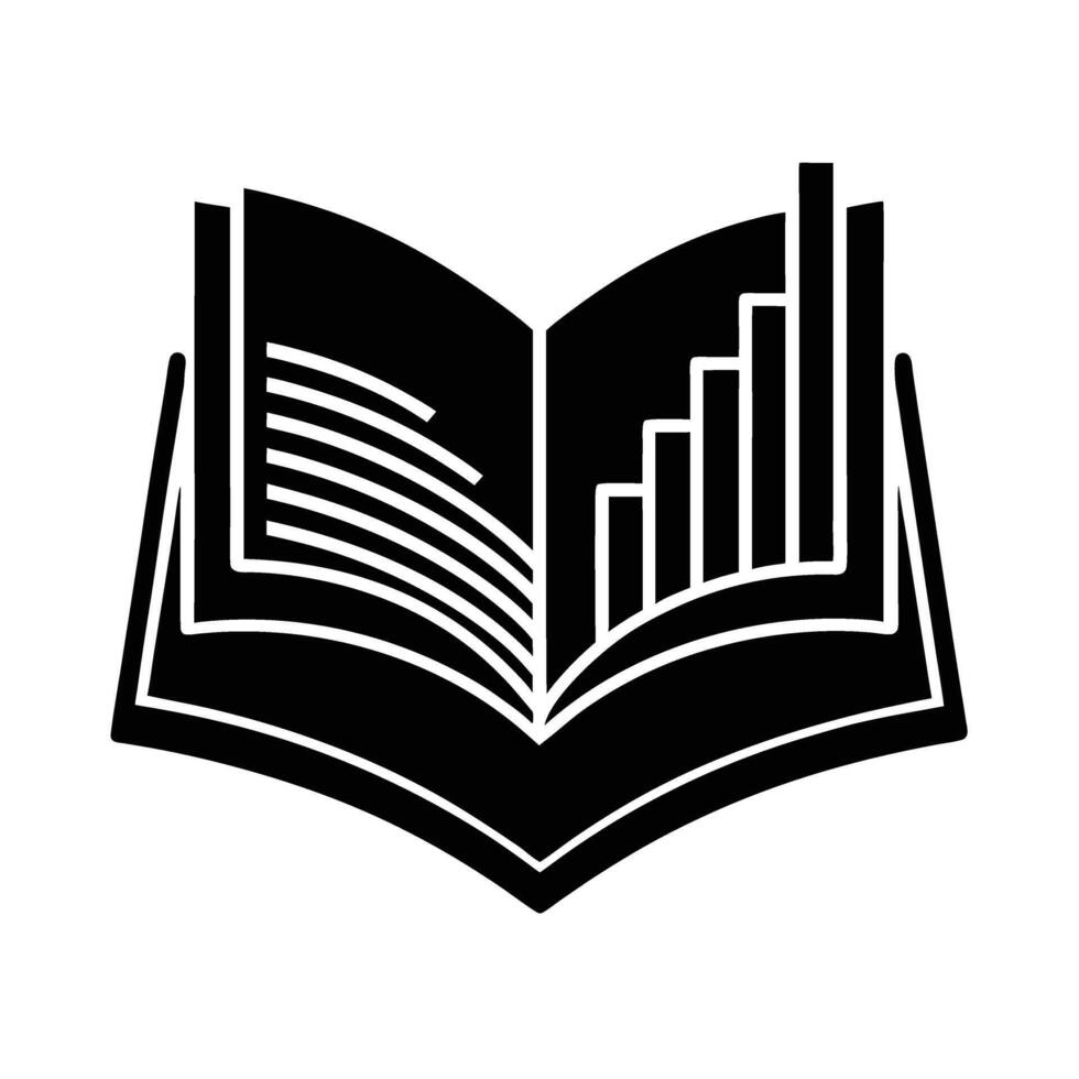 Business silhouette of open book with financial charts for data-driven decisions vector