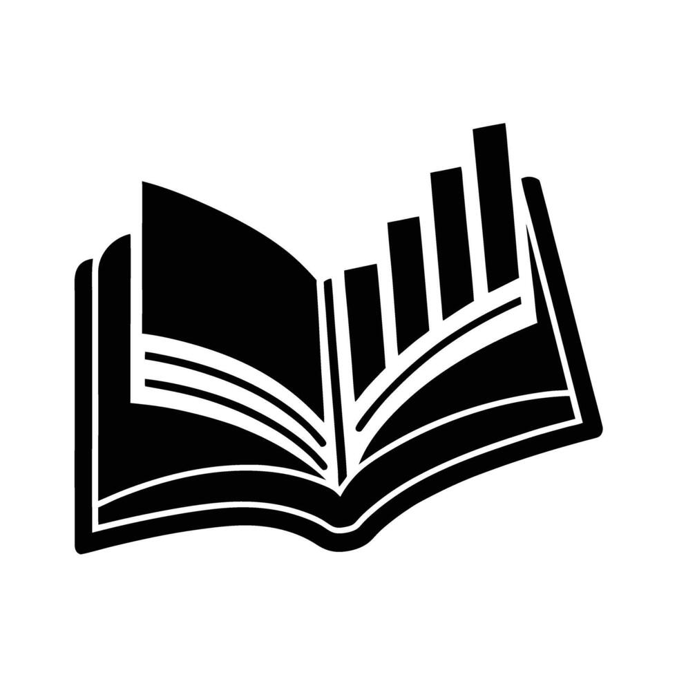 Business silhouette of open book featuring financial charts for market analysis vector