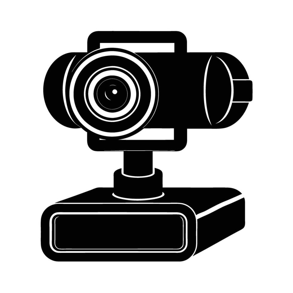 Business silhouette of conferencing camera setup for virtual meeting connectivity vector