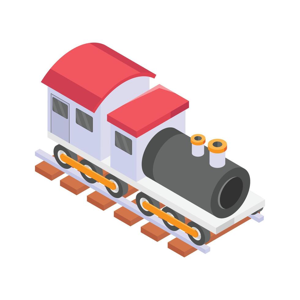 Isometric steam train icon representing old fashioned railway locomotives vector