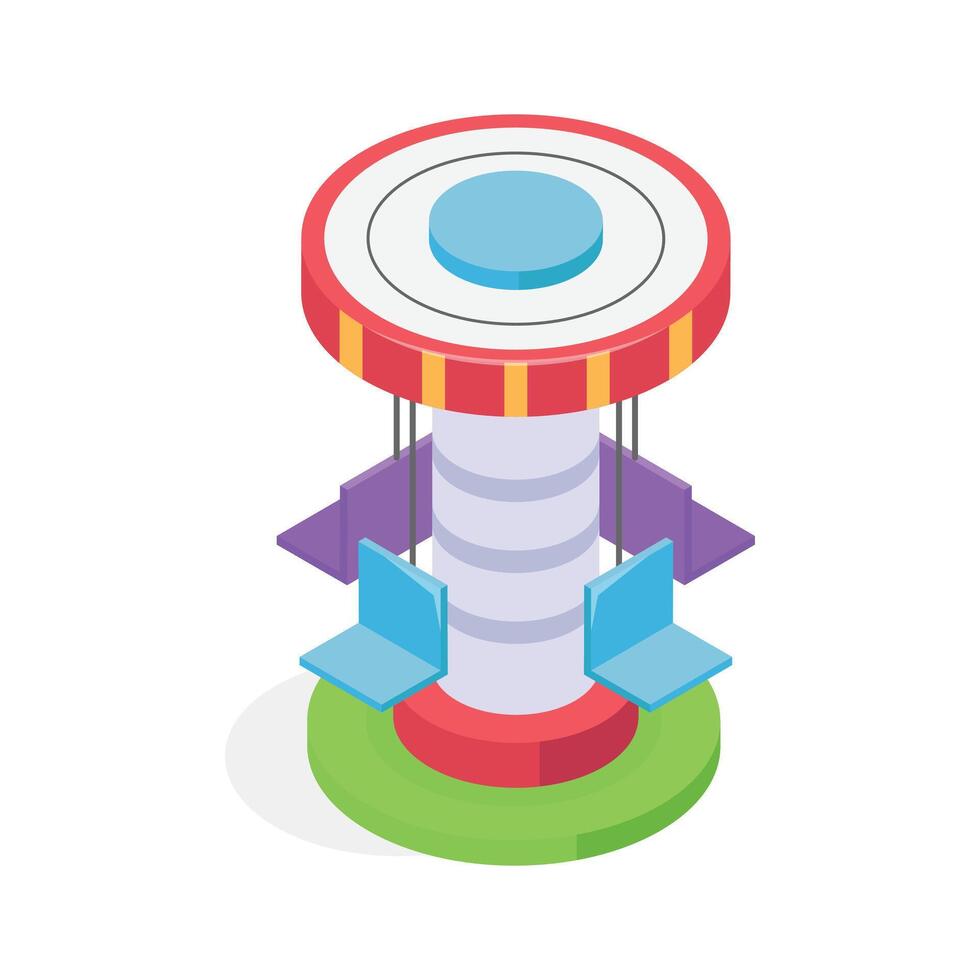 This vibrant isometric illustration depicts a fun fairground swing ride. vector