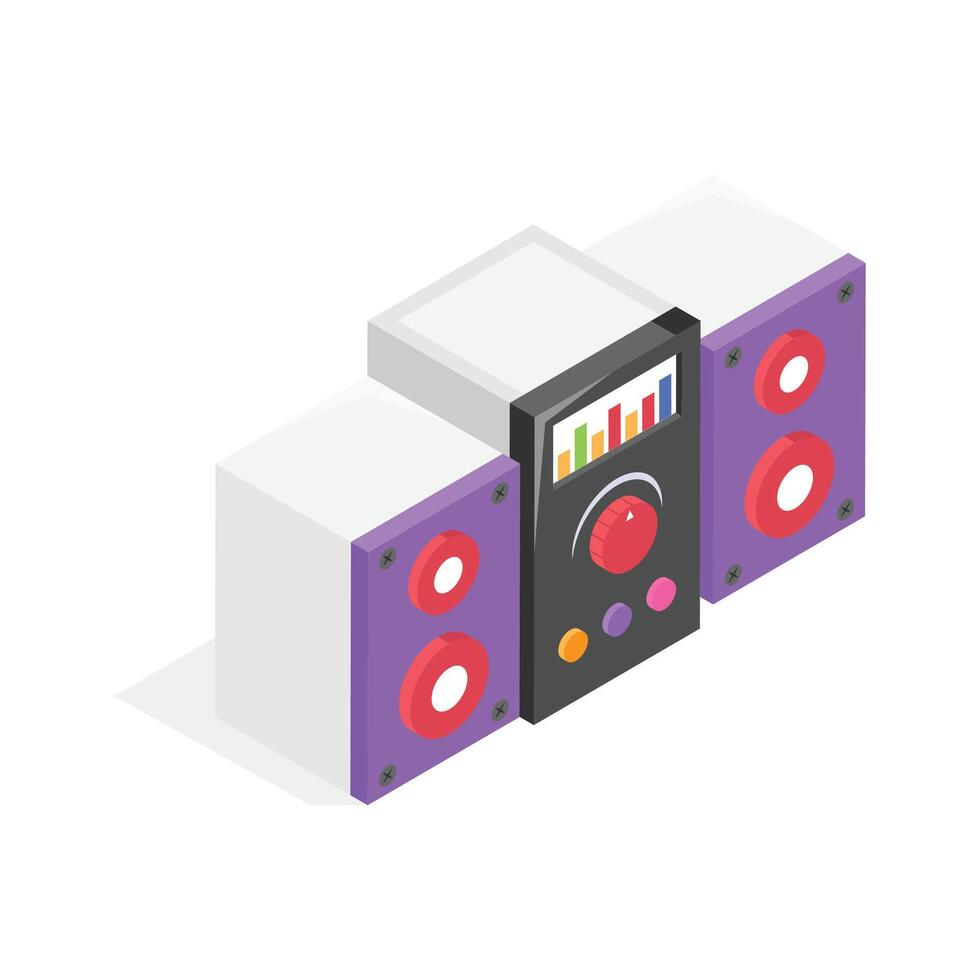 An eye catching, isometric illustration of a stereo system. vector