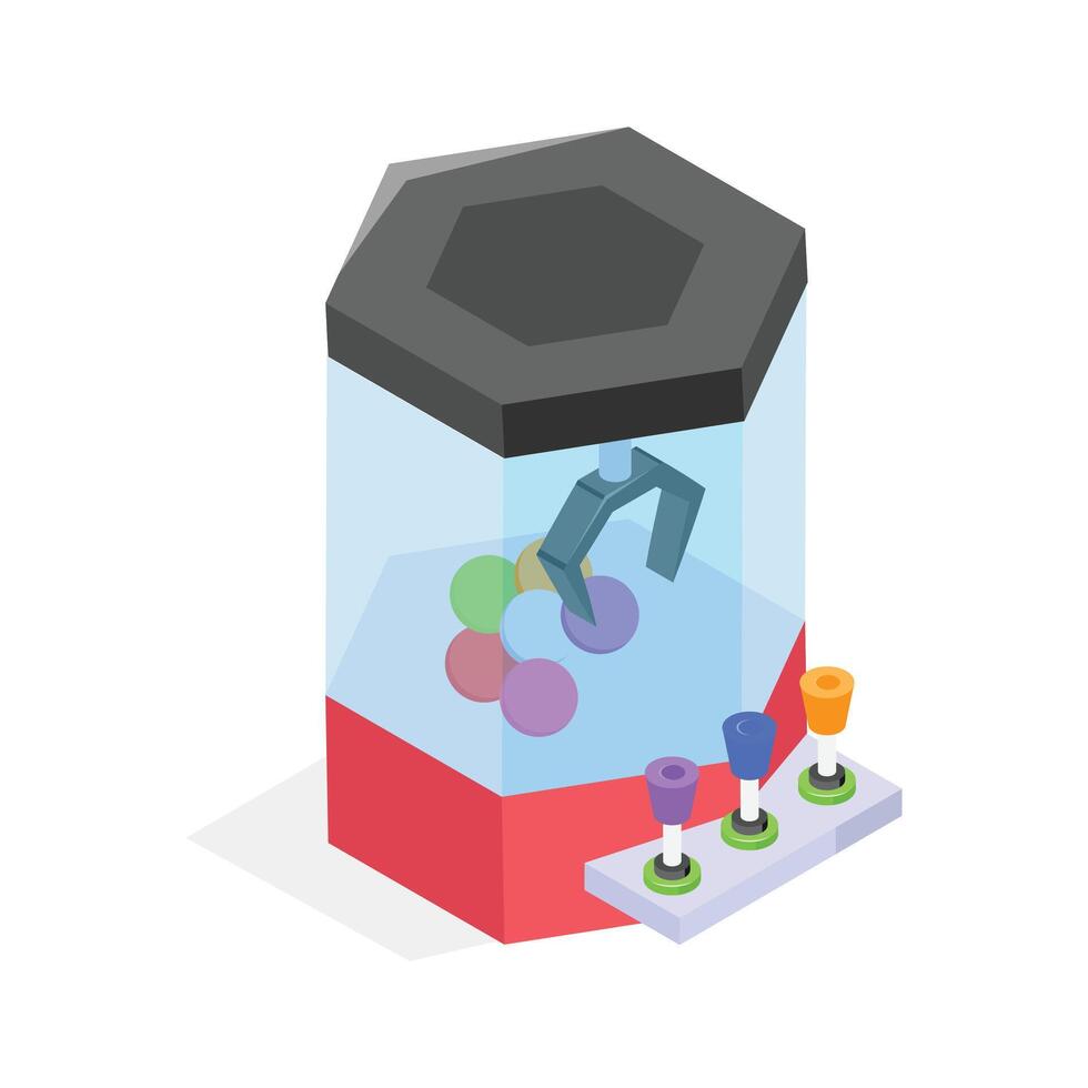 Colorful claw machine game isometric illustration vector