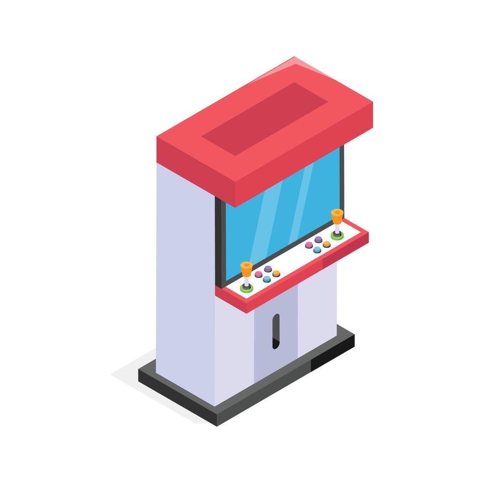 Classic arcade game machine with joystick and screen for gaming. vector