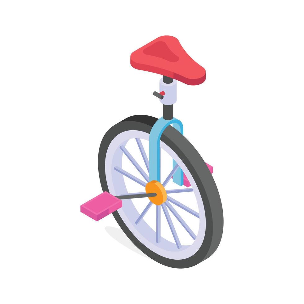 A vibrant, cartoonish isometric illustration of a unicycle. vector