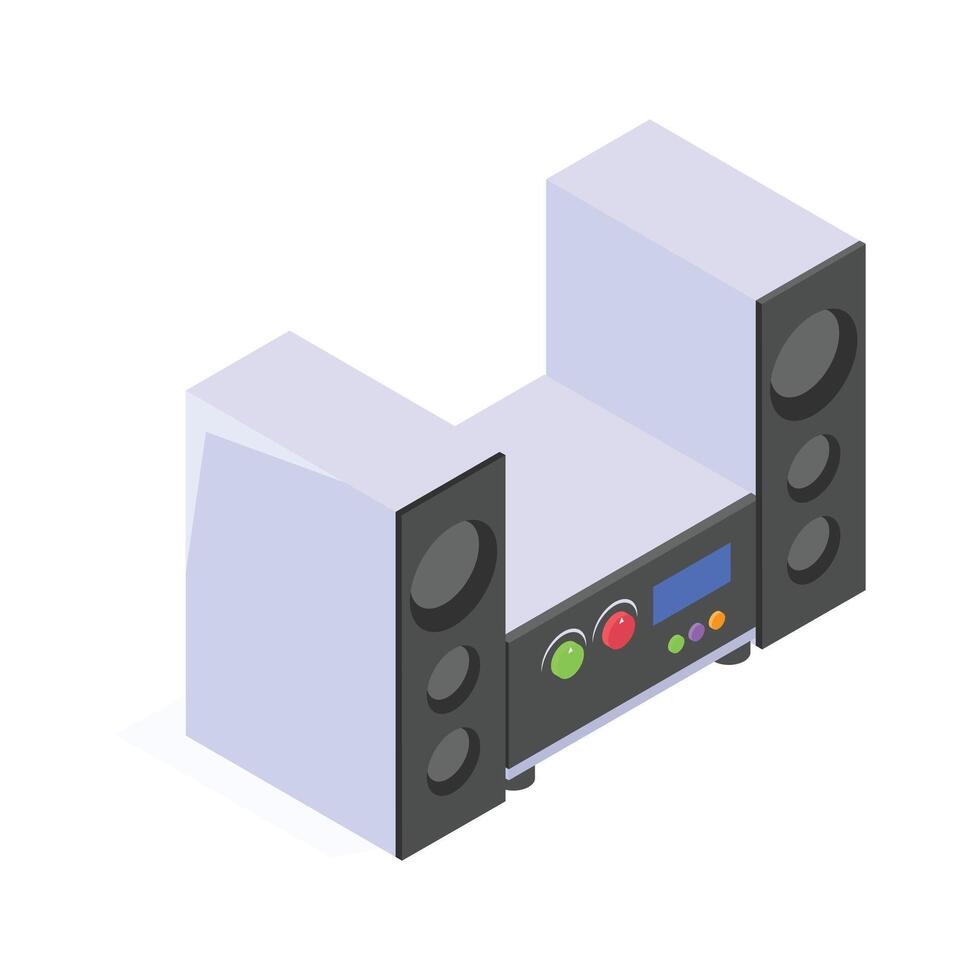 Isometric illustration showcases a modern stereo system. vector