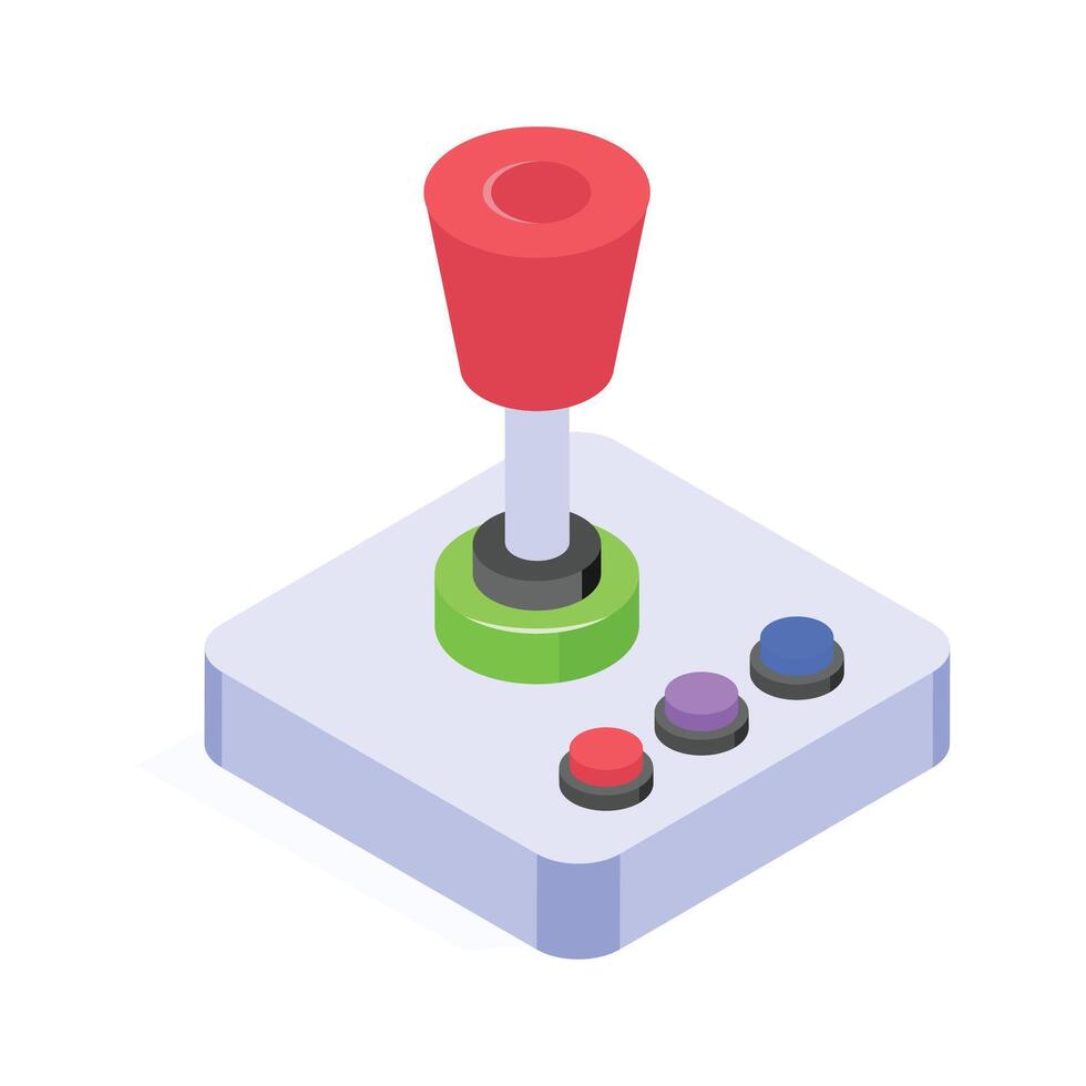 A stylized, isometric illustration of a retro style game joystick. vector