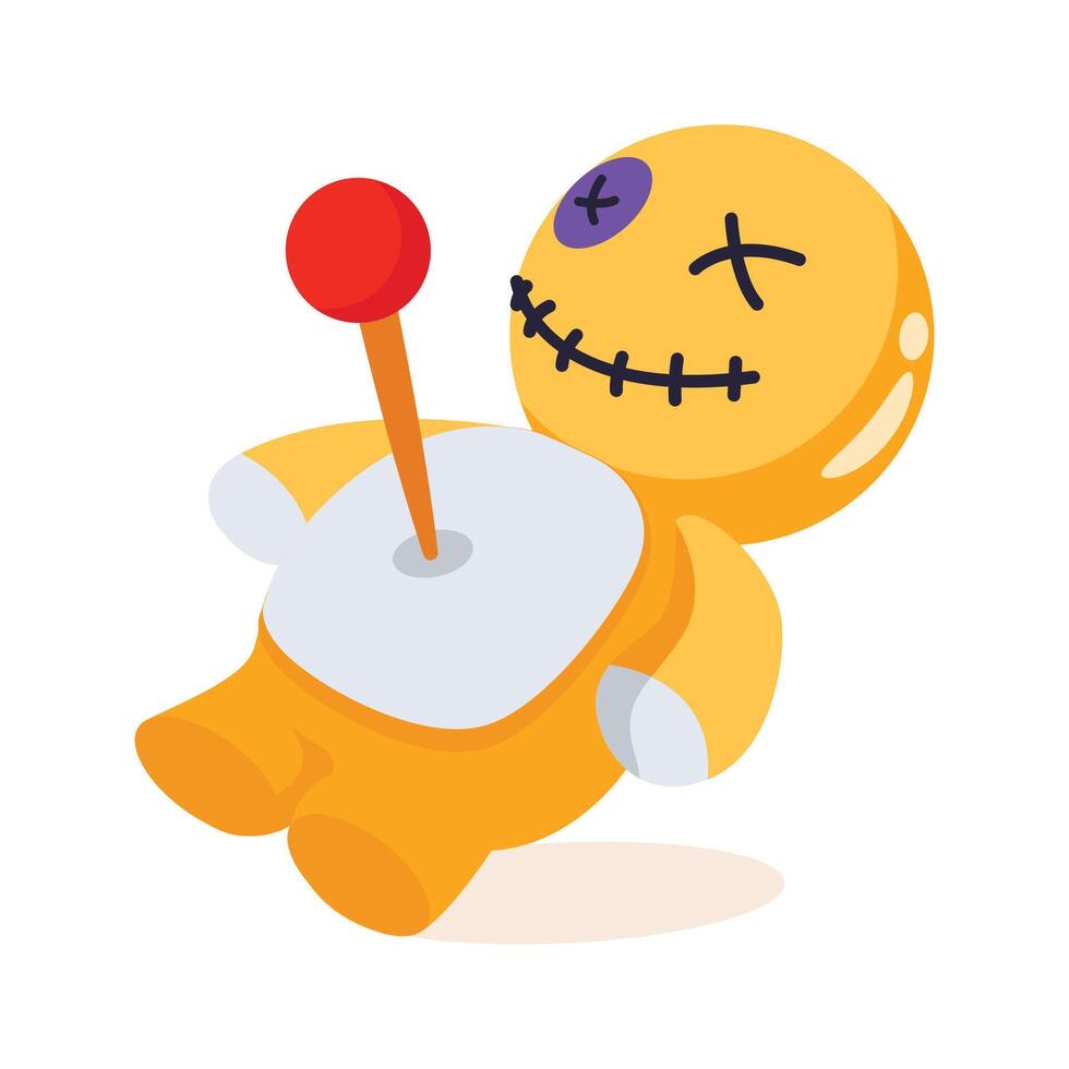 Scary voodoo doll with needles, 3d style icon vector