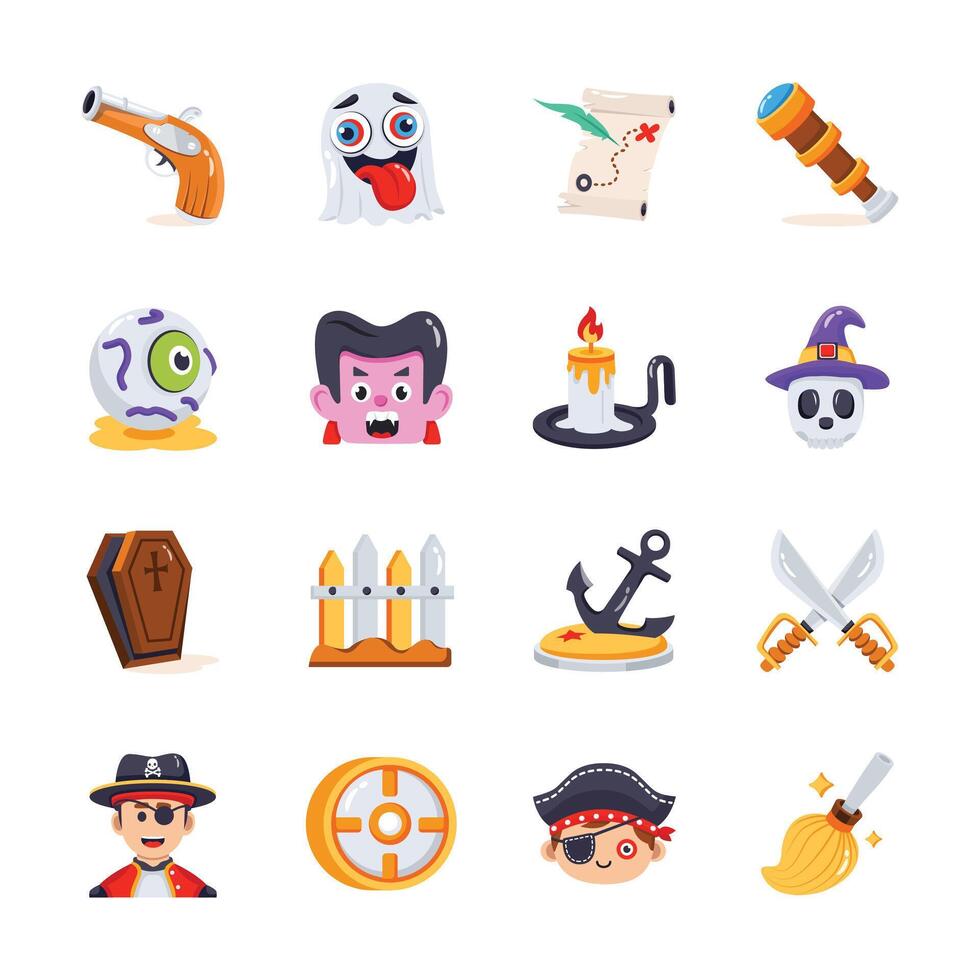 Well crafted handy set of spooky halloween 3d icons vector