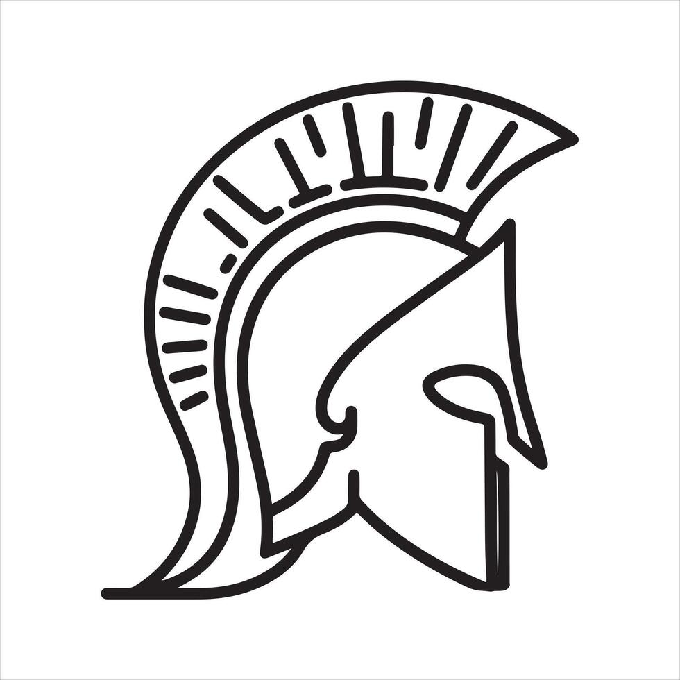 single one line spartan Helmet silhouette white background vector