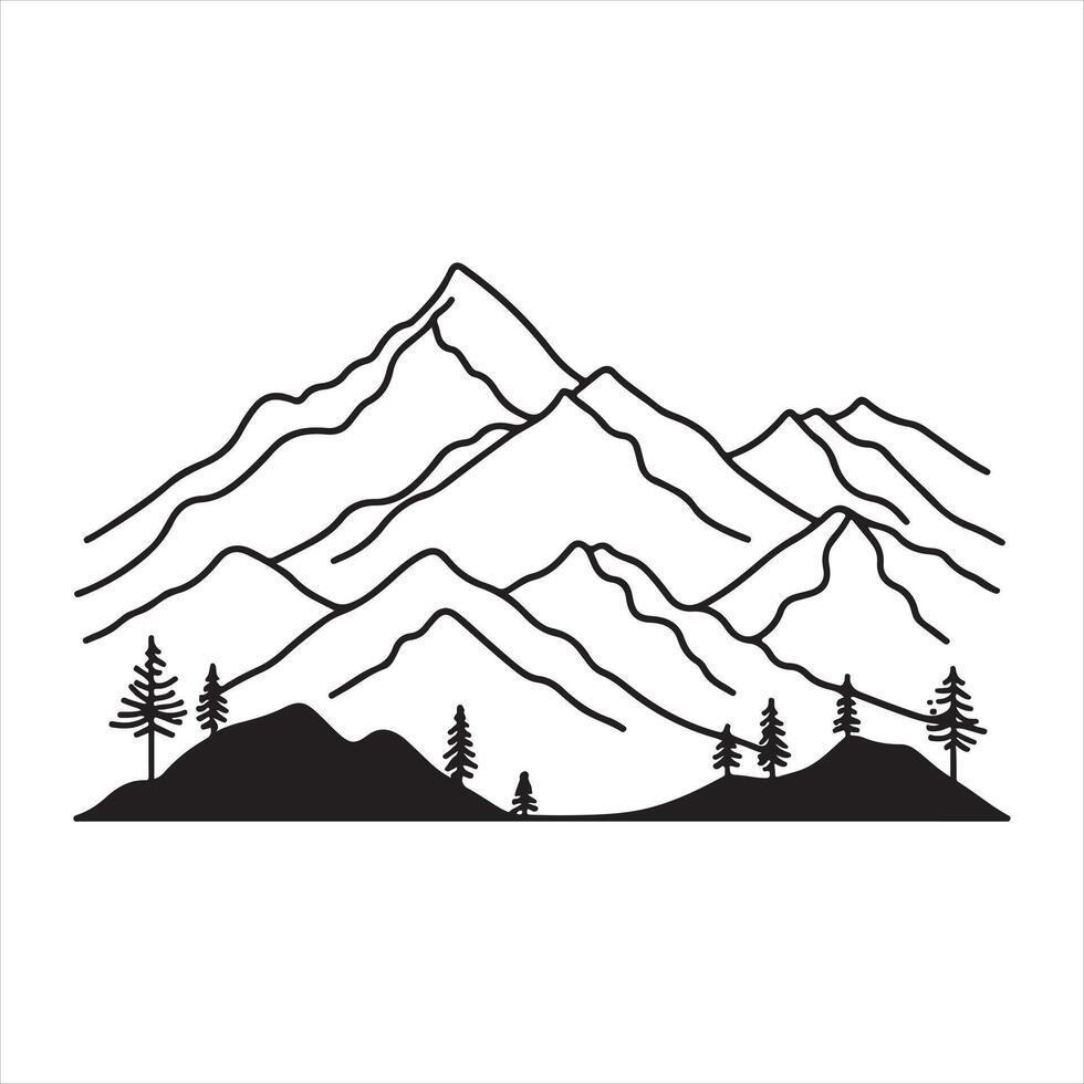 single one line Mountain silhouette on white background vector