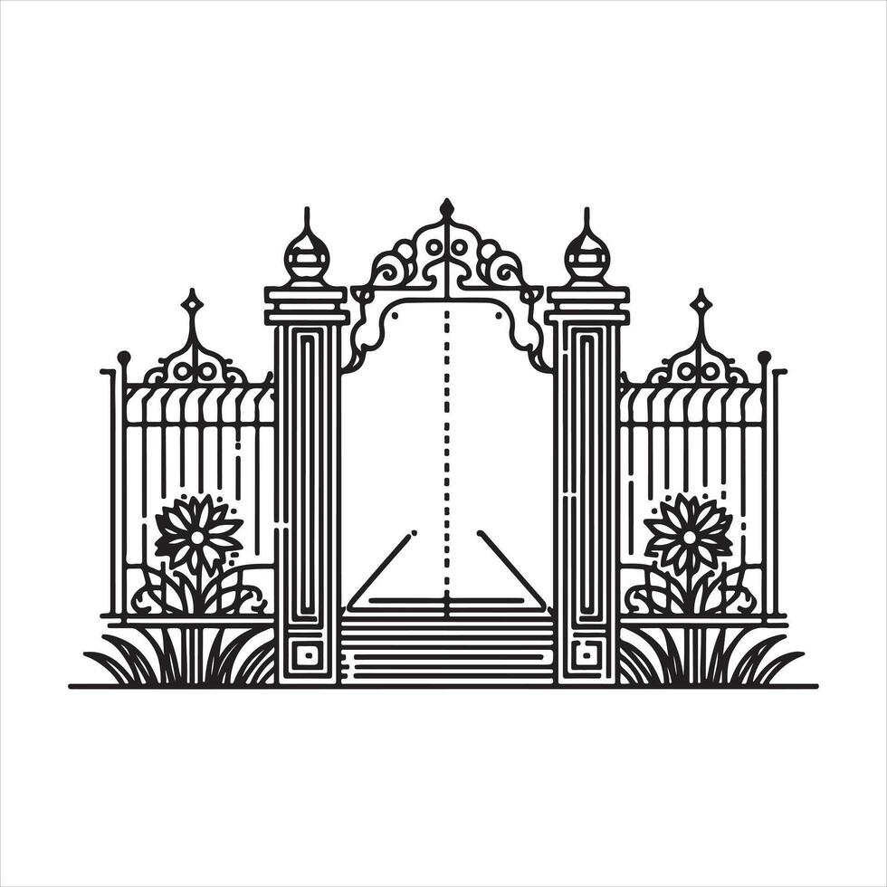 single one line Gate black silhouette on white background vector