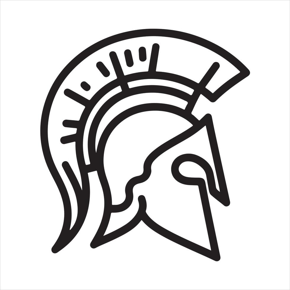 single one line spartan Helmet silhouette on white background vector