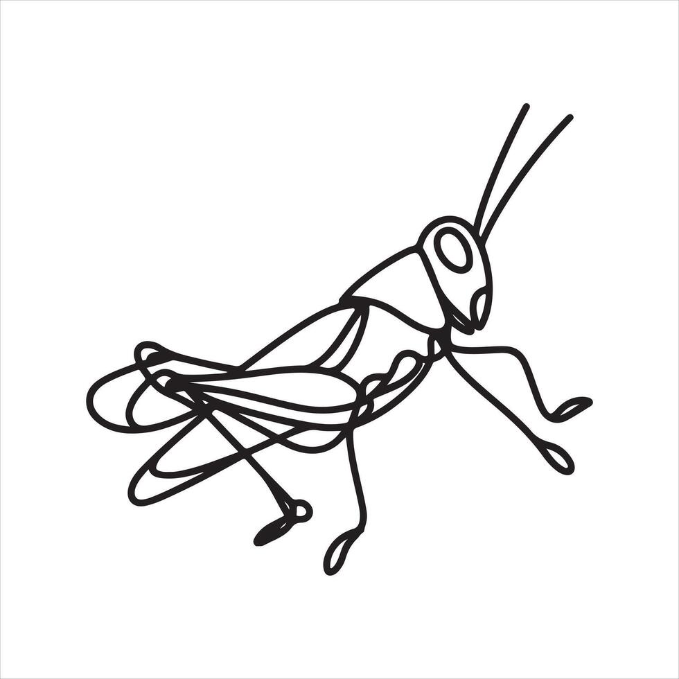 single one line grasshopper black silhouette on white background vector