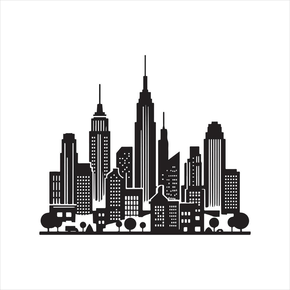 City black silhouette on white background vector