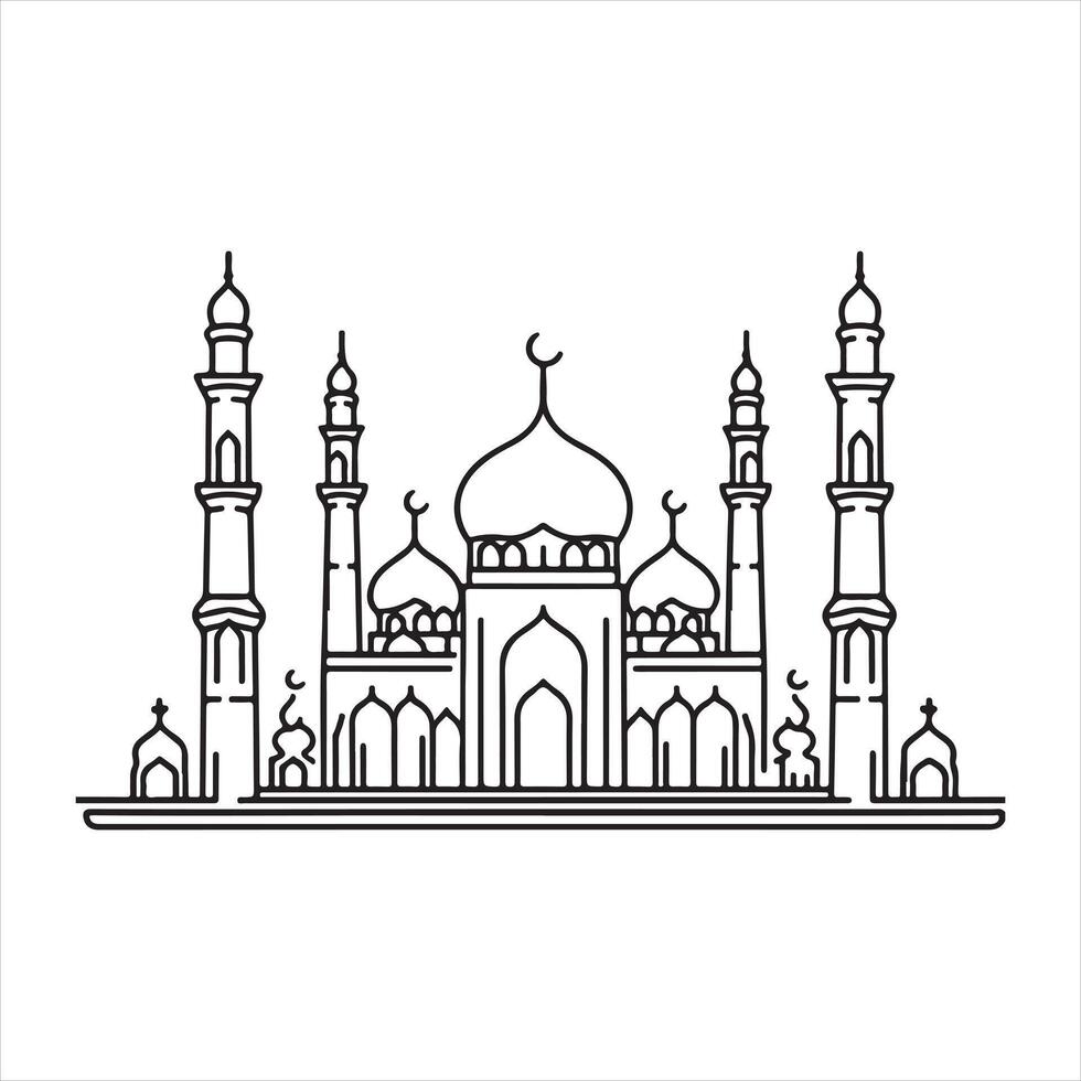 single one line Muslim Mosque black silhouette white background vector