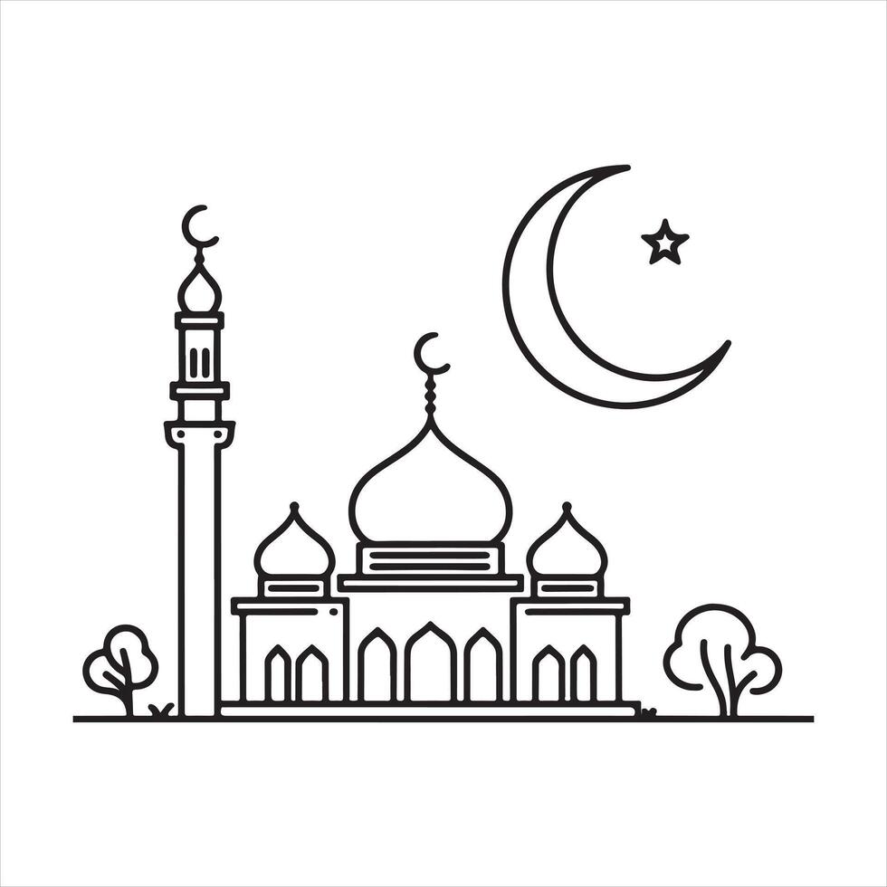 single one line Muslim Mosque silhouette vector