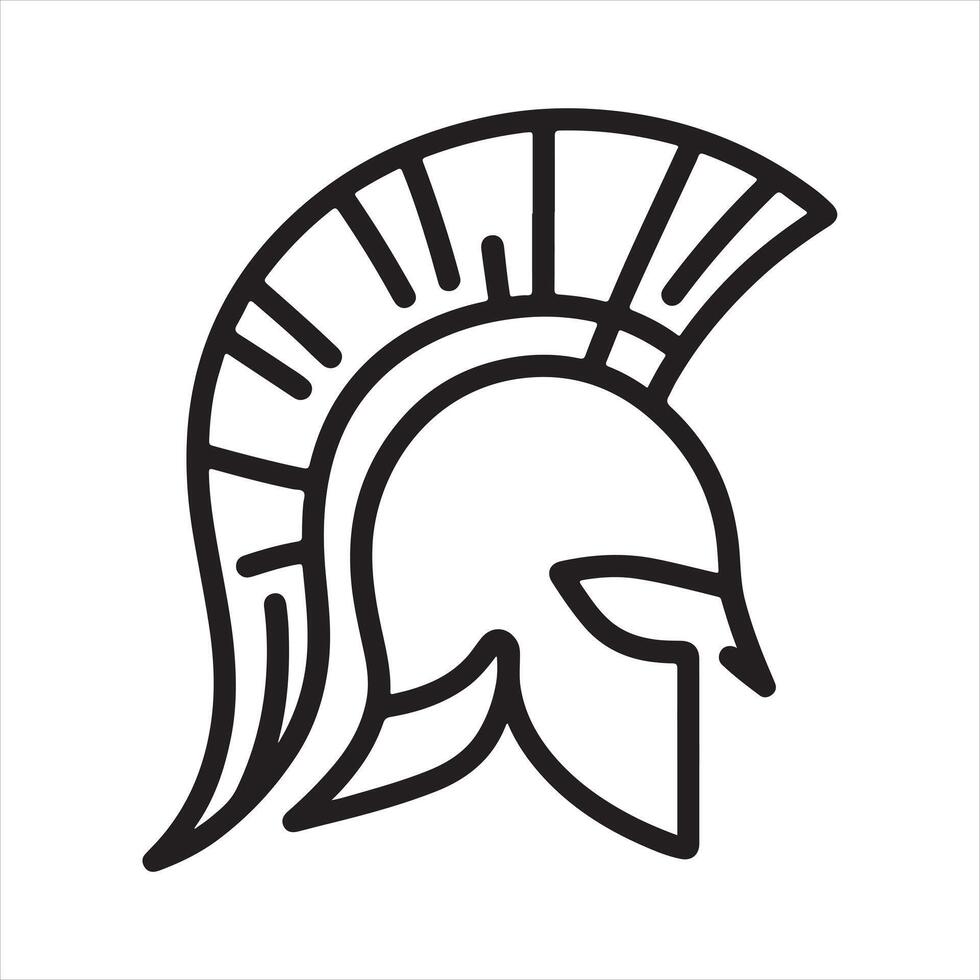 single one line spartan Helmet black silhouette on white background vector