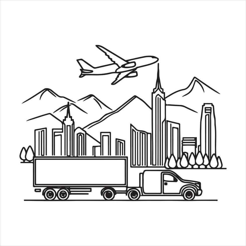 single one line vehicle silhouette vector