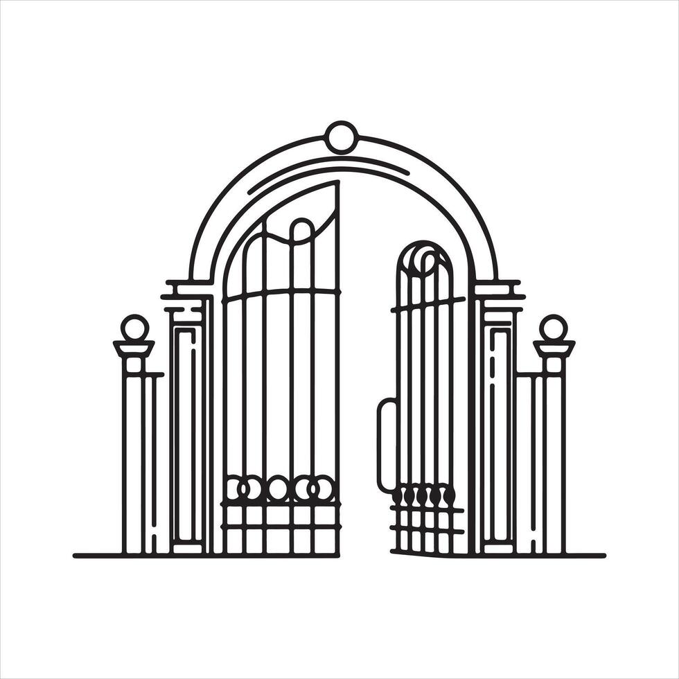 one line Gate silhouette white background vector