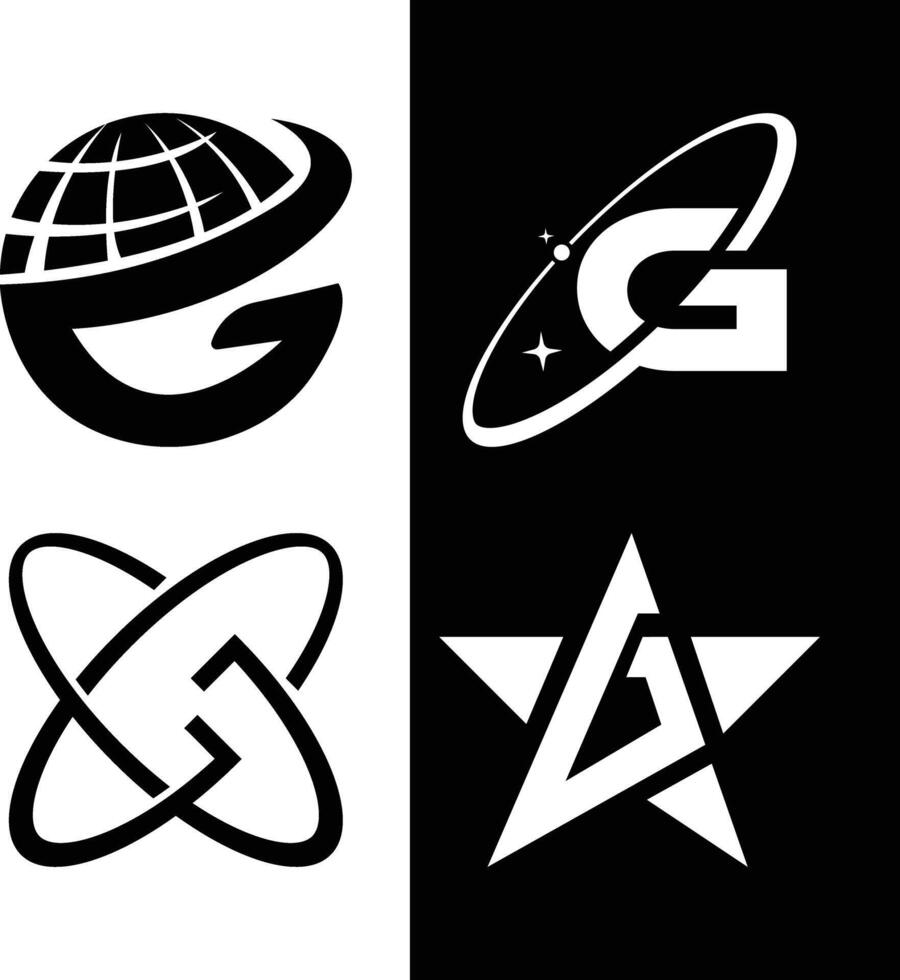 Creative G with star, globe, gravity sign monogram logo design vector