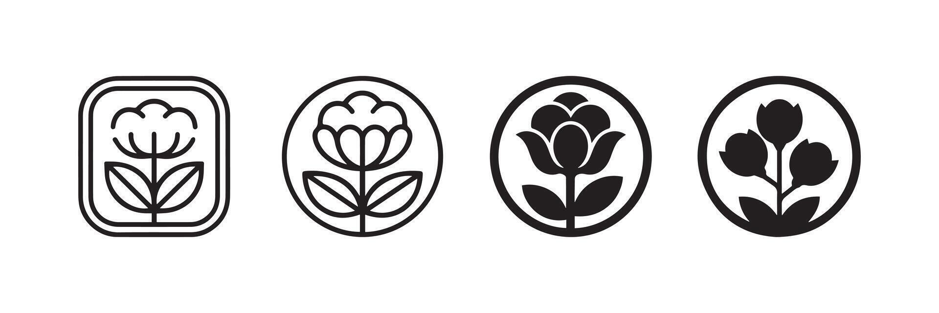 Cotton Icon Set Minimalist Black and White Cotton Plant vector