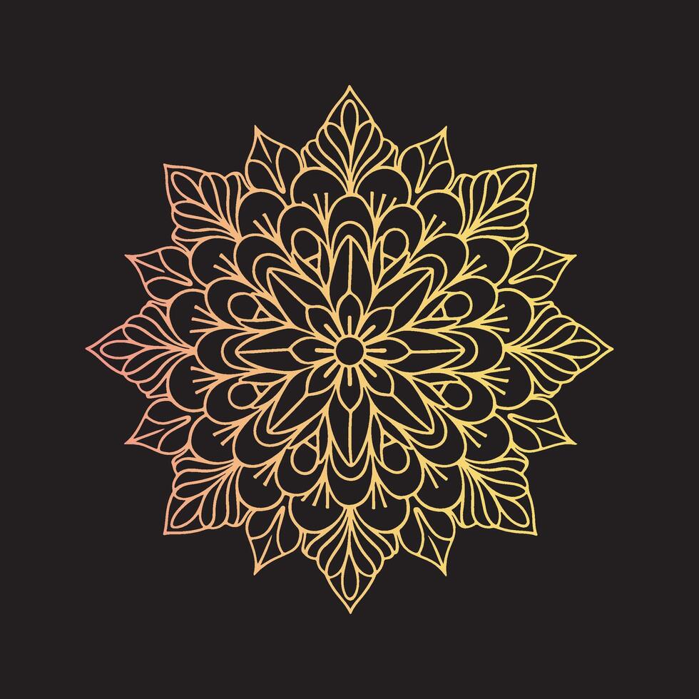 Golden mandala design on black background vector