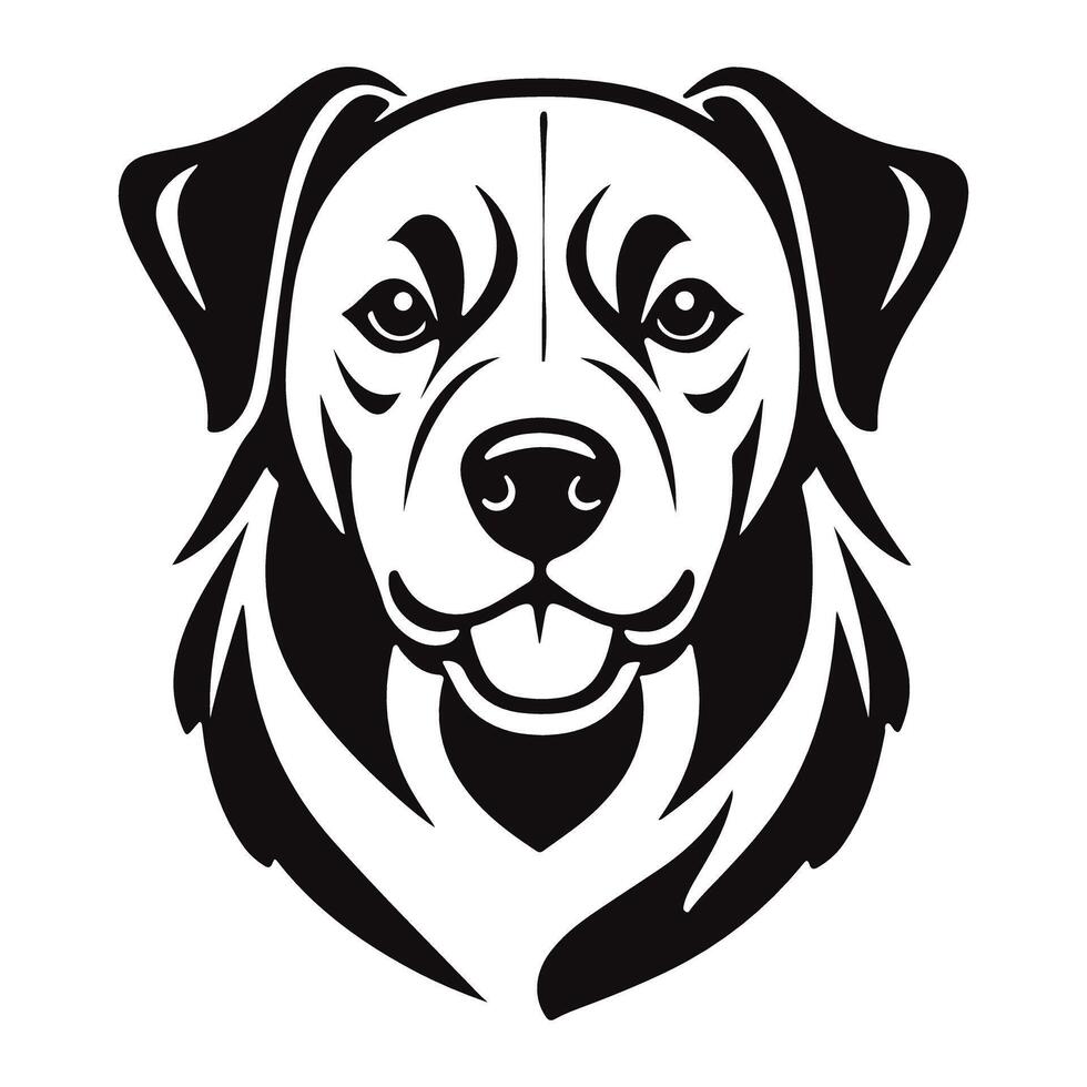 A dog head is shown in black and white vector