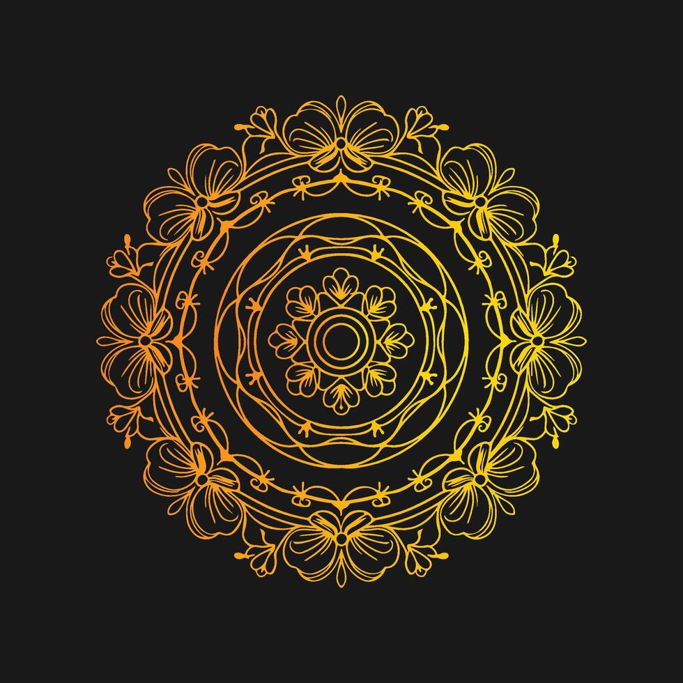 Golden mandala on black background vector