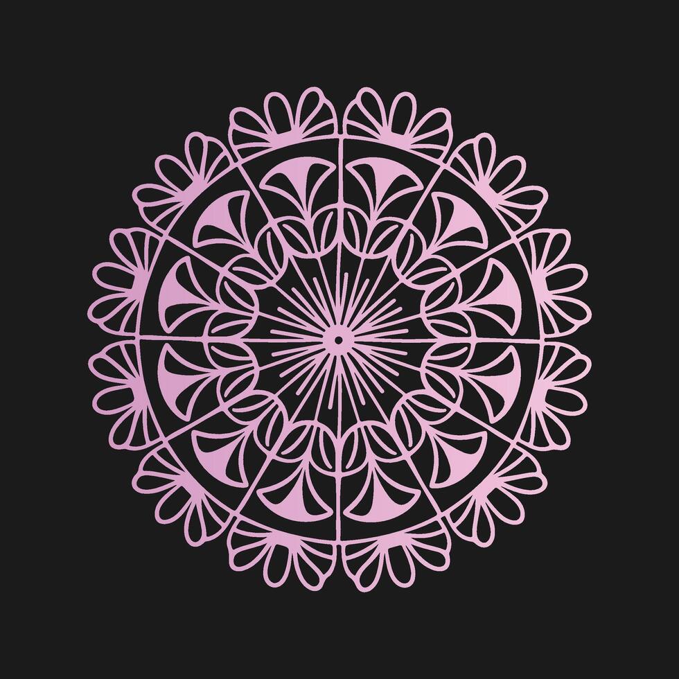 A circular design with pink flowers on a black background vector