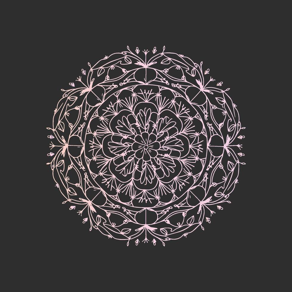 A circular design with pink flowers on a black background vector