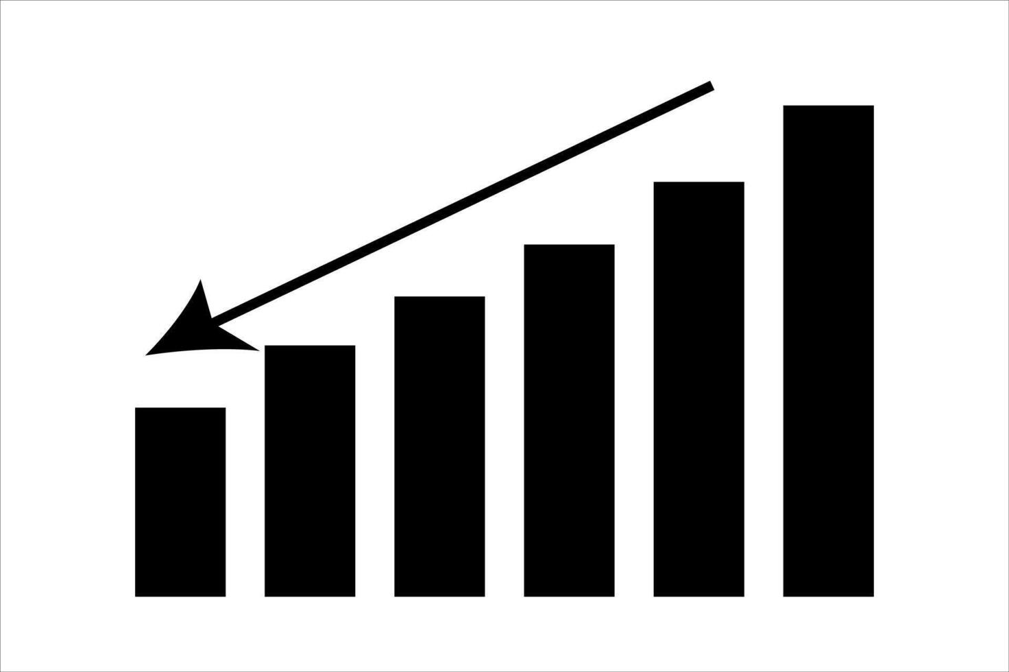 A graph bar chart with an arrow going up vector