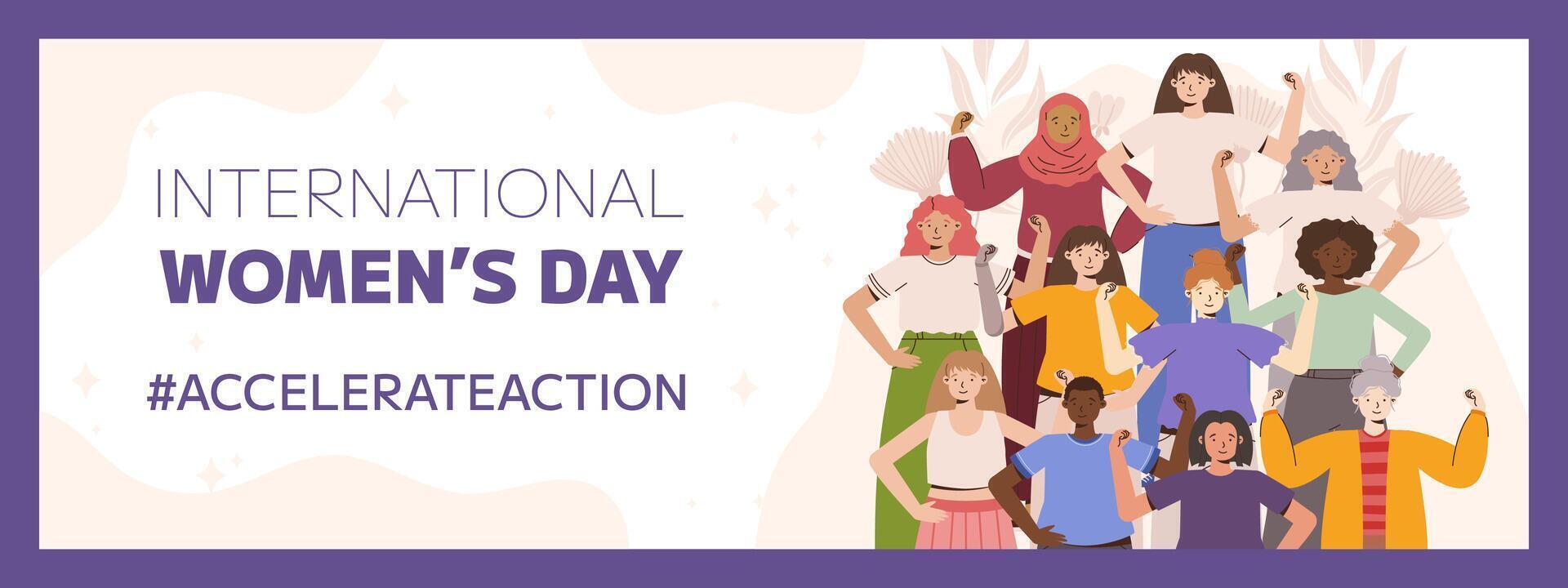 IWD 2025 An inspiring illustration of diverse women standing together, symbolizing empowerment and unity for International Women's Day. vector