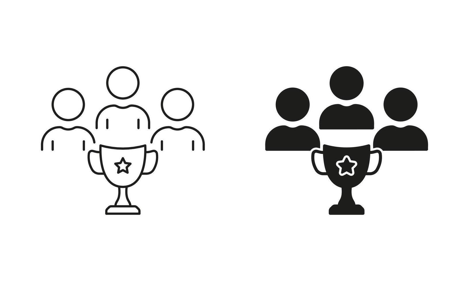 Win Competition Symbol. Trophy for Winners Team Line and Silhouette Icon Set. Goblet, Award Cup for Success Champion Pictogram. Employee Leader Sign. Editable Stroke. Isolated Illustration vector