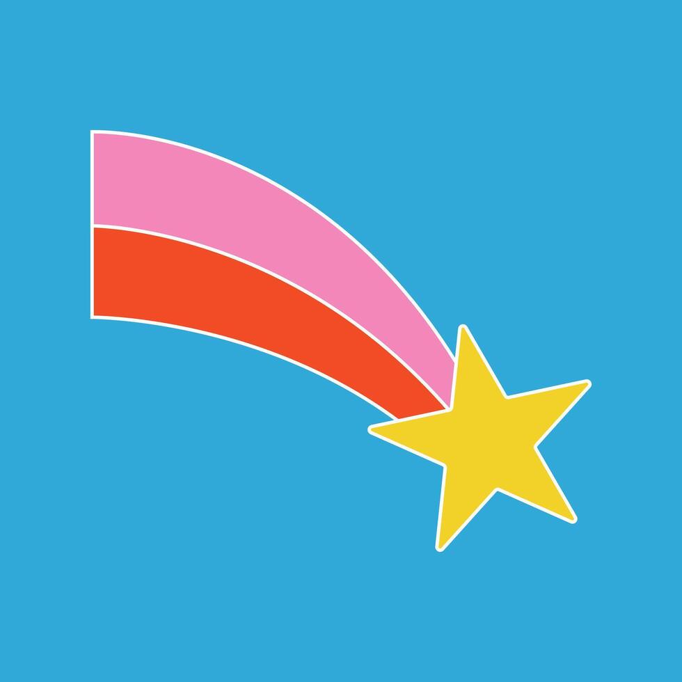 Shooting star with colorful lines isolated on light blue vector