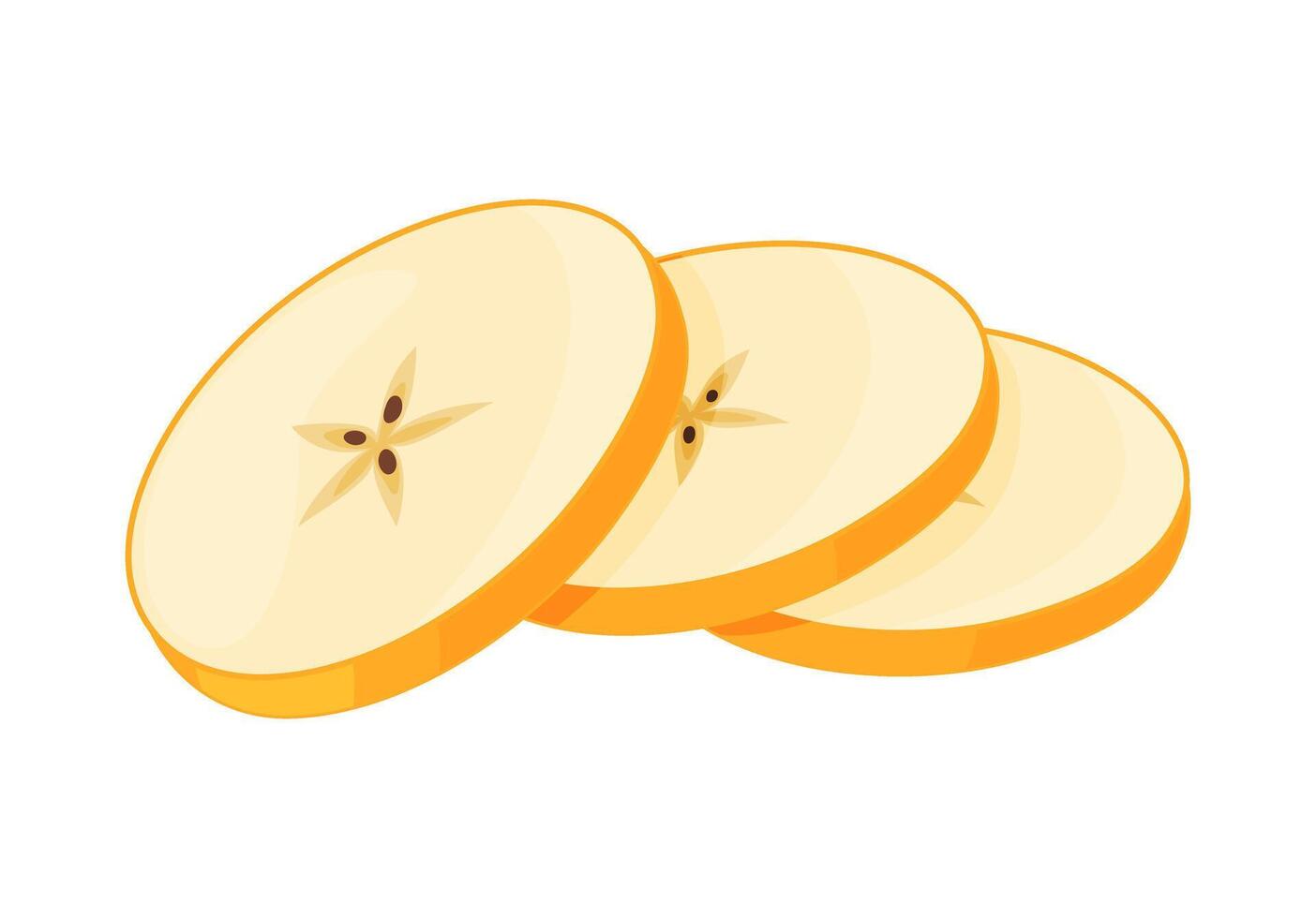 Yellow ripe apple slices, fresh garden fruit. Hand drawn food clipart. Slices of fresh yellow apple fruit, Flat style isolated on transparent background. Golden Delicious icon vector