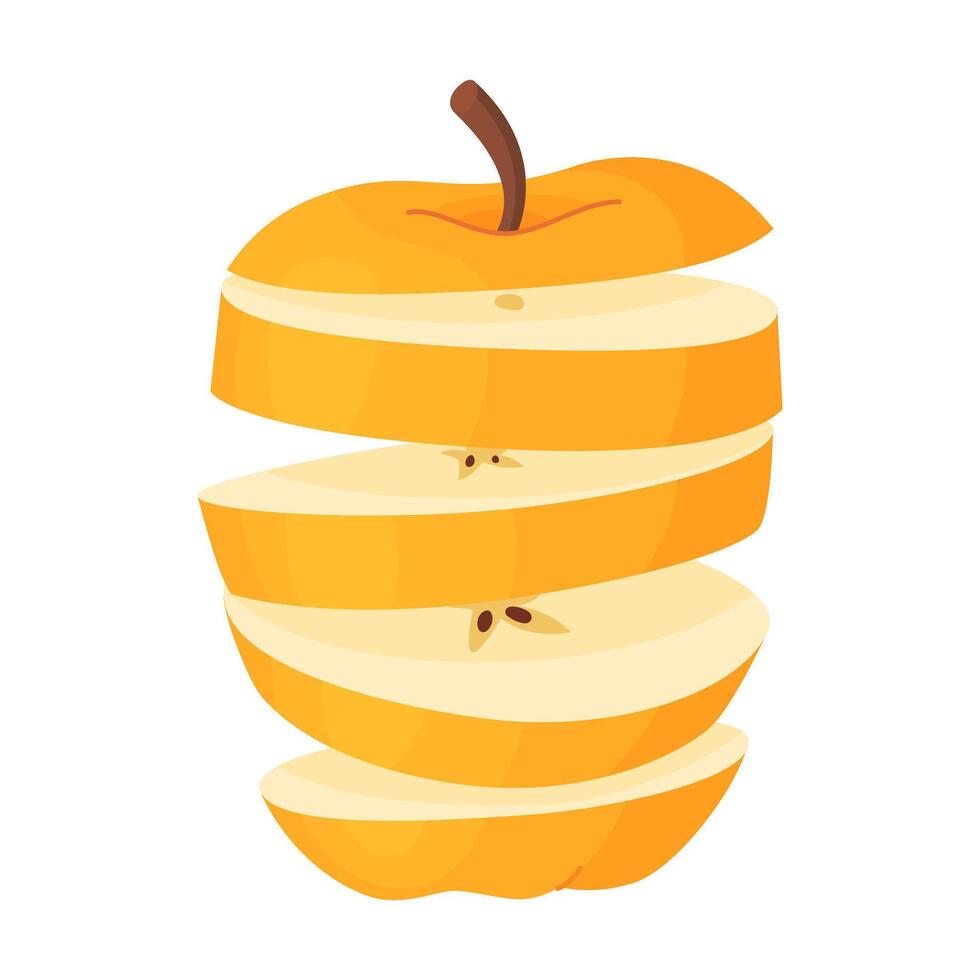 Chopped apple flies in the air. Yellow ripe half apple slices, fresh garden fruit. Hand drawn food clipart Slices of fresh fruit Flat style isolated on transparent background. illustration vector