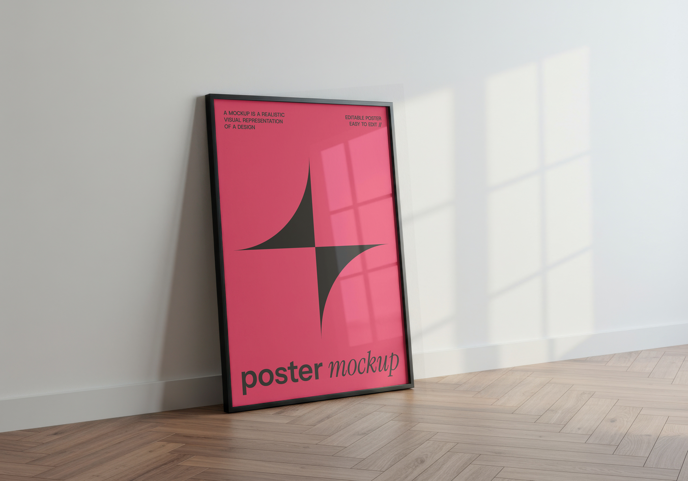 A poster on a wall with a black frame psd