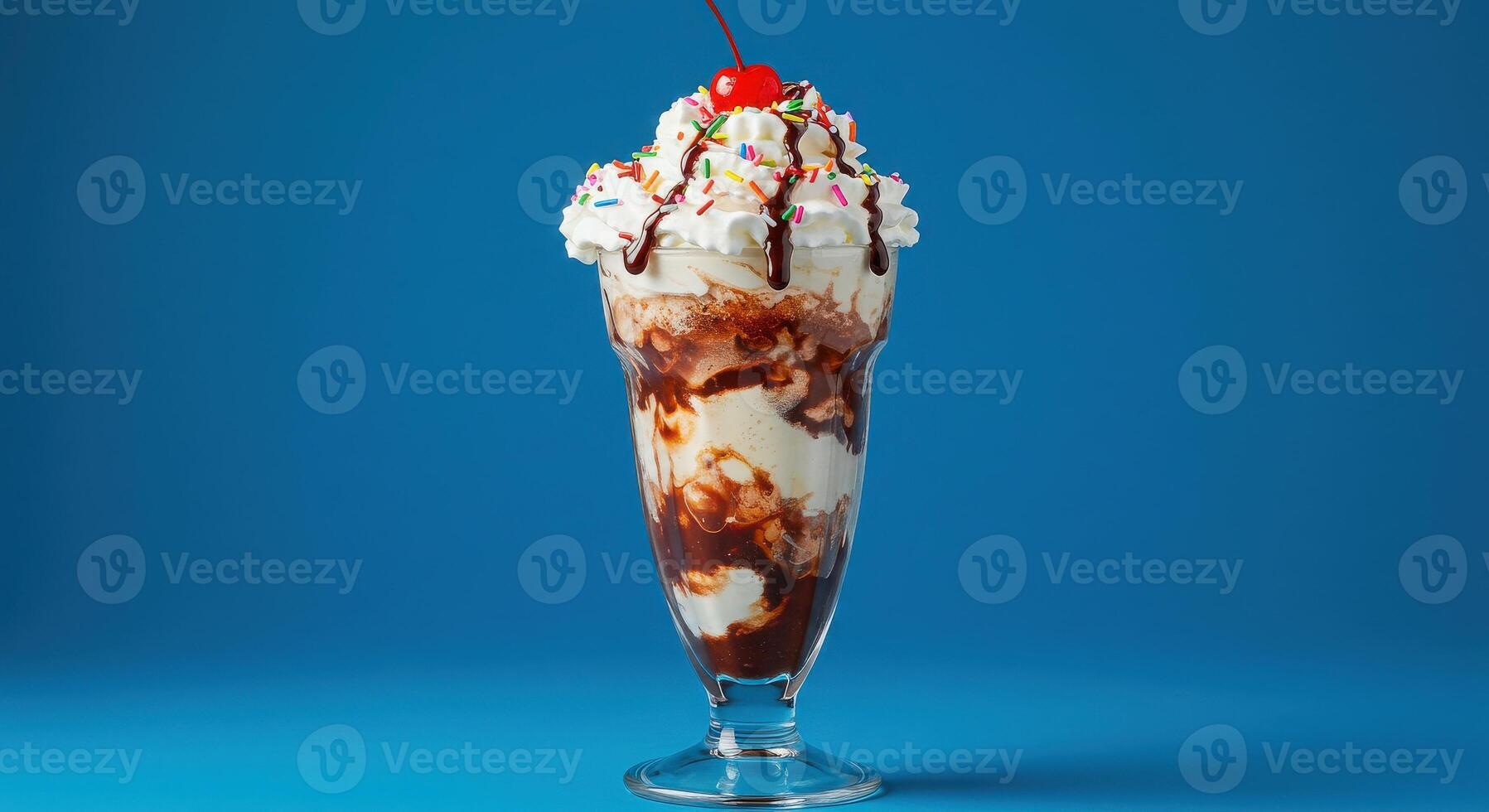 An ice cream sundae with a cherry on top photo