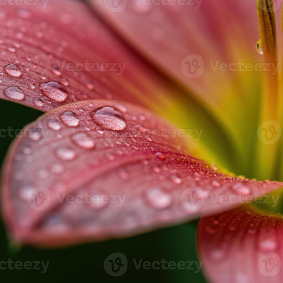 A close up of a pink flower with water droplets photo