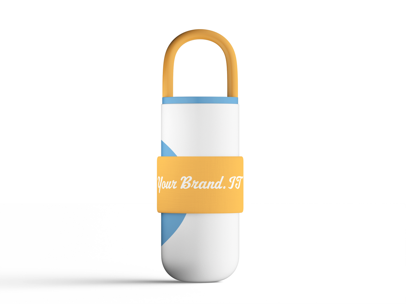 Single insulated water bottle with handle, modern design with orange and blue accents psd