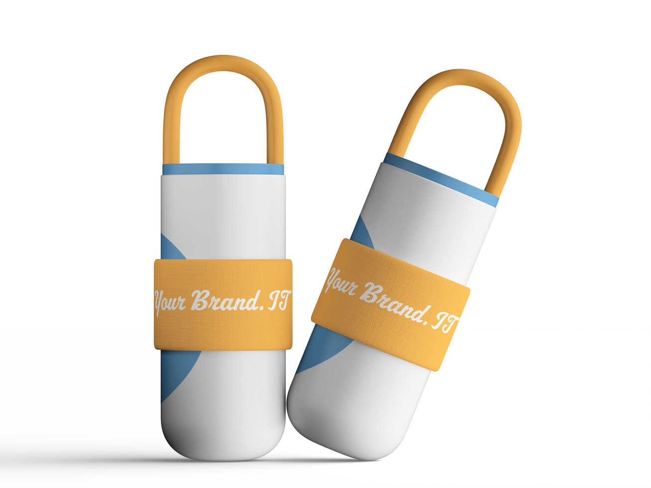 Dual insulated bottles with branded bands, isolated on white background psd