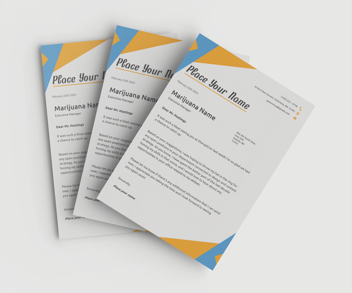 Four A5 papers arranged in an overlapping fan layout with modern design. psd